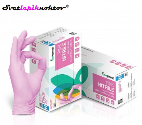 Gloves, powder-free nitrile, 100 pcs, color pink, size S
