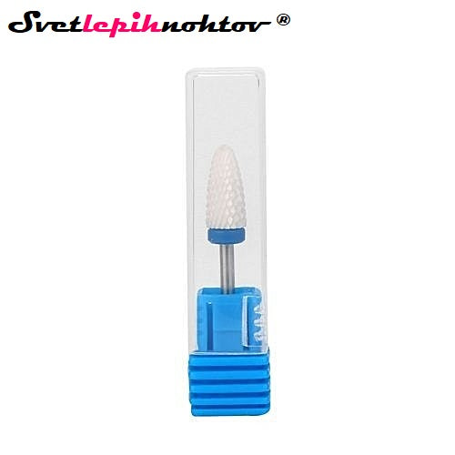 Ceramic white sanding attachment, for removing gel or acrylic, large blue cone